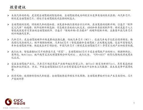 中金 | 汽車芯片：自動駕駛浪潮之巔